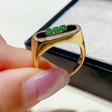 Load image into Gallery viewer, LUOWEND 18K Yellow Gold Emerald and Onyx Ring for Women
