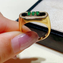 Load image into Gallery viewer, LUOWEND 18K Yellow Gold Emerald and Onyx Ring for Women
