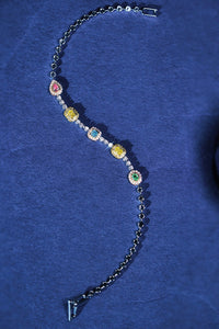 LUOWEND 18K White Gold Real Natural Colorful Diamond Bracelet for Women