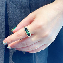 Load image into Gallery viewer, LUOWEND 18K Yellow Gold Emerald and Onyx Ring for Women
