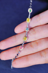 LUOWEND 18K White Gold Real Natural Colorful Diamond Bracelet for Women