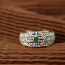 Load image into Gallery viewer, LUOWEND 18K Yellow Gold Real Natural Emerald and Diamond Earrings&amp;Ring for Women
