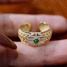Load image into Gallery viewer, LUOWEND 18K Yellow Gold Real Natural Emerald and Diamond Earrings&amp;Ring for Women
