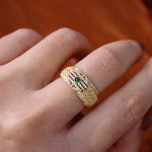 Load image into Gallery viewer, LUOWEND 18K Yellow Gold Real Natural Emerald and Diamond Ring for Women
