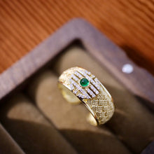 Load image into Gallery viewer, LUOWEND 18K Yellow Gold Real Natural Emerald and Diamond Ring for Women
