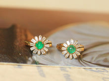 Load image into Gallery viewer, LUOWEND 18K Yellow Gold Natural Emerald Earrings for Women
