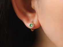 Load image into Gallery viewer, LUOWEND 18K Yellow Gold Natural Emerald Earrings for Women
