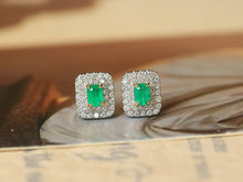 Load image into Gallery viewer, LUOWEND 18K White Gold Natural Emerald Earrings for Women
