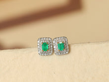Load image into Gallery viewer, LUOWEND 18K White Gold Natural Emerald Earrings for Women
