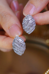 LUOWEND 18K White Gold Real Natural Diamond Stud Earrings for Women