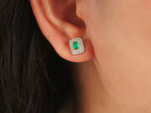 Load image into Gallery viewer, LUOWEND 18K White Gold Natural Emerald Earrings for Women
