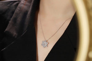 LUOWEND 18K White Gold Real Natural Diamond Pendant Necklace for Women