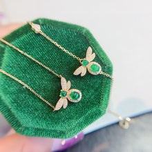 Load image into Gallery viewer, LUOWEND 18K Yellow Gold Real Natural Emerald and Diamond Necklace for Women
