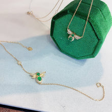 Load image into Gallery viewer, LUOWEND 18K Yellow Gold Real Natural Emerald and Diamond Necklace for Women
