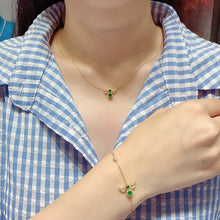 Load image into Gallery viewer, LUOWEND 18K Yellow Gold Real Natural Emerald and Diamond Necklace for Women
