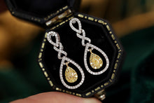 Load image into Gallery viewer, LUOWEND 18K White Gold Natural Yellow Diamond Earrings for Women
