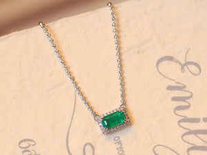 LUOWEND 18K White Gold Natural Emerald Necklace for Women