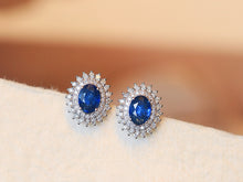 Load image into Gallery viewer, LUOWEND 18K White Gold Natural Sapphire Earrings for Women
