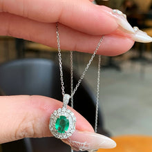 Load image into Gallery viewer, LUOWEND 18K White Gold Natural Emerald Necklace for Women
