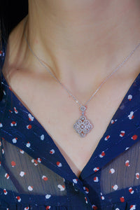 LUOWEND 18K White Gold Real Natural Diamond Pendant Necklace for Women
