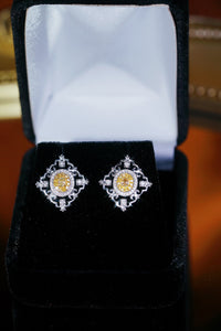 LUOWEND 18K White Gold Real Natural Yellow Diamond Earrings for Women