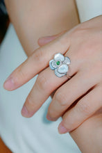 Load image into Gallery viewer, LUOWEND 18K White Gold Natural Green Diamond Ring for Women
