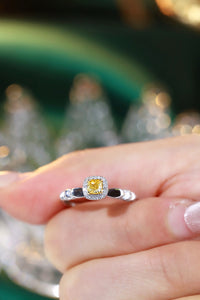 LUOWEND 18K White Gold Natural Yellow Diamond Ring for Women