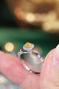 LUOWEND 18K White Gold Natural Yellow Diamond Ring for Women