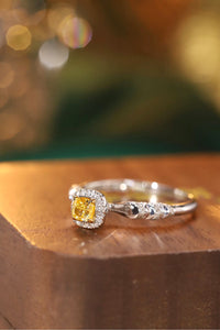 LUOWEND 18K White Gold Natural Yellow Diamond Ring for Women