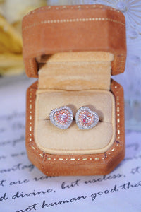 LUOWEND 18K White Gold Real Natural Pink Diamond Stud Earrings for Women