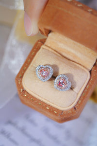 LUOWEND 18K White Gold Real Natural Pink Diamond Stud Earrings for Women