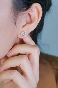 LUOWEND 18K White Gold Real Natural Pink Diamond Stud Earrings for Women