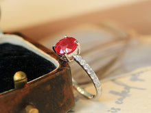 Load image into Gallery viewer, LUOWEND 18K White Gold Natural Ruby Ring for Women

