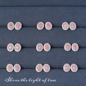 LUOWEND 18K White Gold Real Natural Pink Diamond Stud Earrings for Women