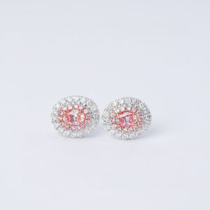 LUOWEND 18K White Gold Real Natural Pink Diamond Stud Earrings for Women