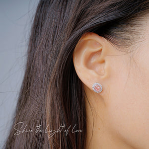 LUOWEND 18K White Gold Real Natural Pink Diamond Stud Earrings for Women