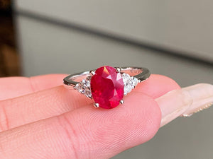 LUOWEND 18K White Gold Natural Ruby Ring for Women