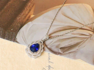 LUOWEND 18K White Gold Natural Sapphire Necklace for Women