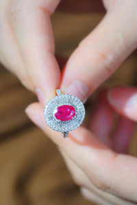 LUOWEND 18K White Gold Real Natural Ruby and Diamond Gemstone Ring for Women