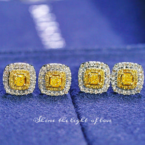 LUOWEND 18K White Gold Real Natural Yellow Diamond Stud Earrings for Women