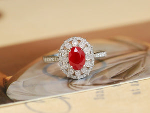 LUOWEND 18K White Gold Natural Ruby Ring for Women