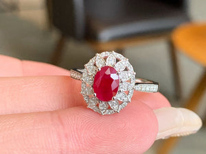 LUOWEND 18K White Gold Natural Ruby Ring for Women