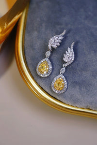 LUOWEND 18K White Gold Real Natural Yellow Diamond Stud Earrings for Women