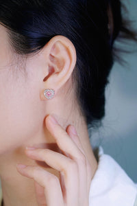 LUOWEND 18K White Gold Real Natural Pink Diamond Stud Earrings for Women