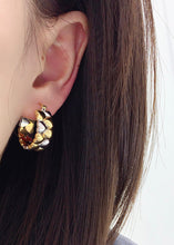 Load image into Gallery viewer, LUOWEND 18K White and Yellow Gold Hoop Earrings for Women
