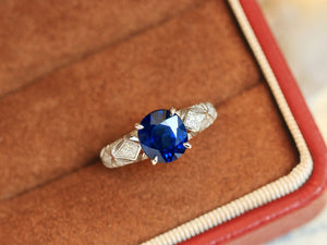 LUOWEND 18K White Gold Natural Sapphire Ring for Women