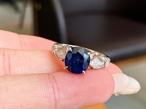LUOWEND 18K White Gold Natural Sapphire Ring for Women