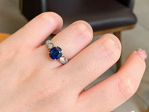 LUOWEND 18K White Gold Natural Sapphire Ring for Women