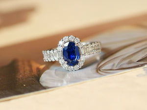 LUOWEND 18k White Gold Natural Sapphire Ring for Women
