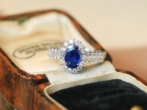 LUOWEND 18k White Gold Natural Sapphire Ring for Women